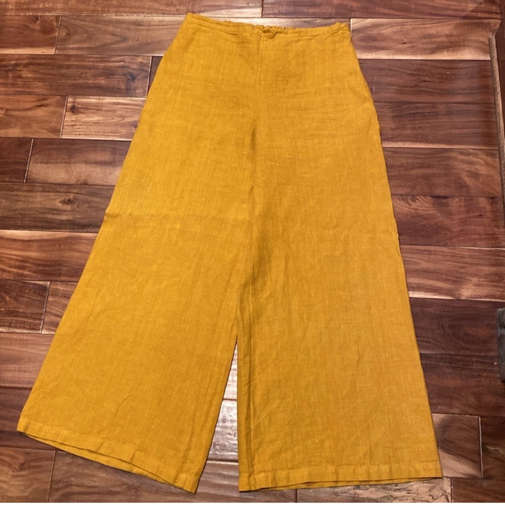 Bryn Walker Ella Linen Flat Front Wide Leg Pants Rhodiola Mustard Yellow Size XL